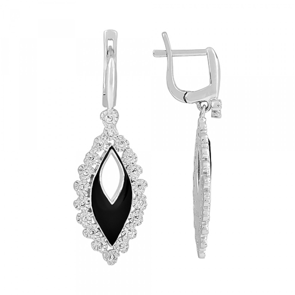 Серебряные серьги с фианитом и эмалью № 115228