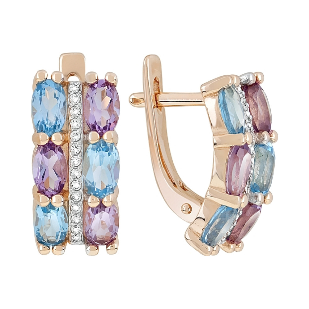 Золотые серьги с полудрагоценными  вставками и фианитом № 120455