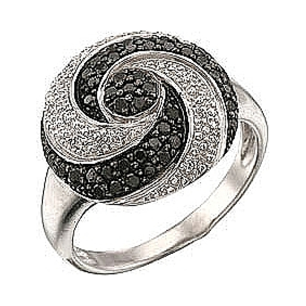 Золотое кольцо с чёрным и белым бриллиантами № 34524