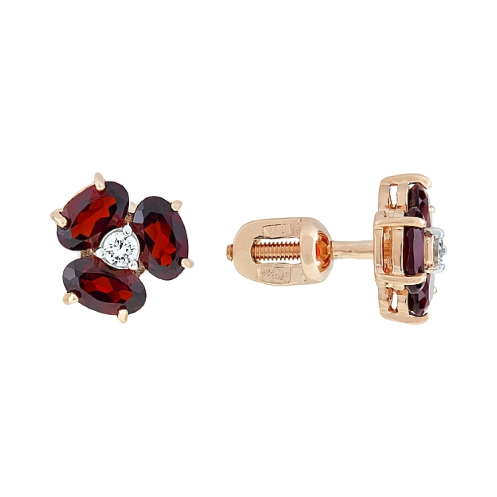 Пуссеты с гранатом и фианитом № 114296