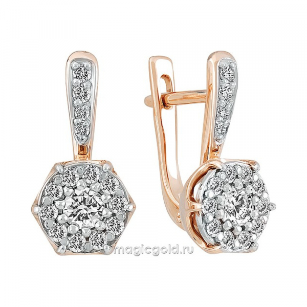 Золотые серьги с бриллиантом № 159775