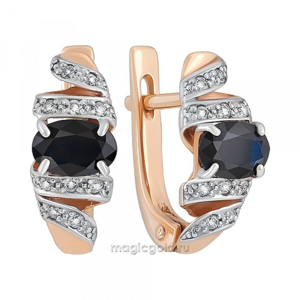 Золотые серьги с сапфиром и фианитом № 117811