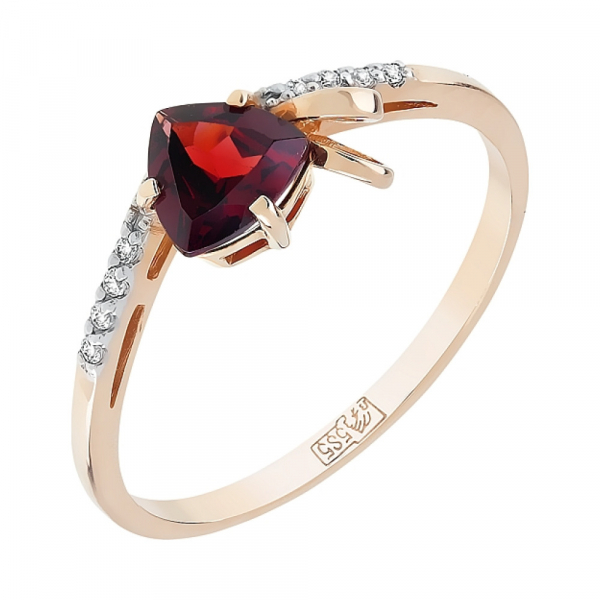 Золотое кольцо с гранатом и фианитом № 98995