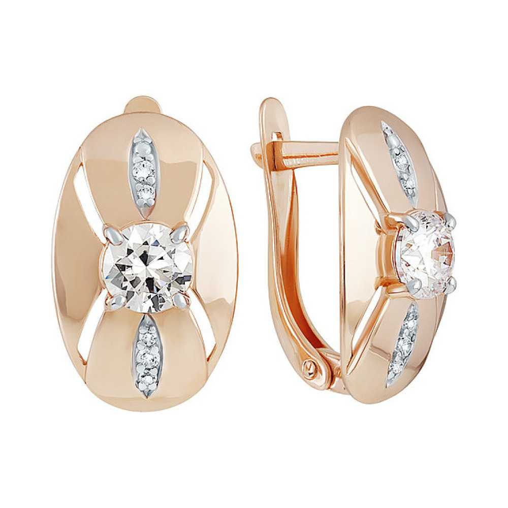Золотые серьги с кристаллами swarovski и фианитом № 137061