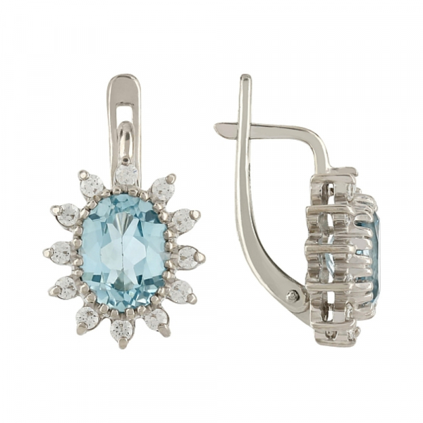 Серебряные серьги с топазом и фианитом № 72786