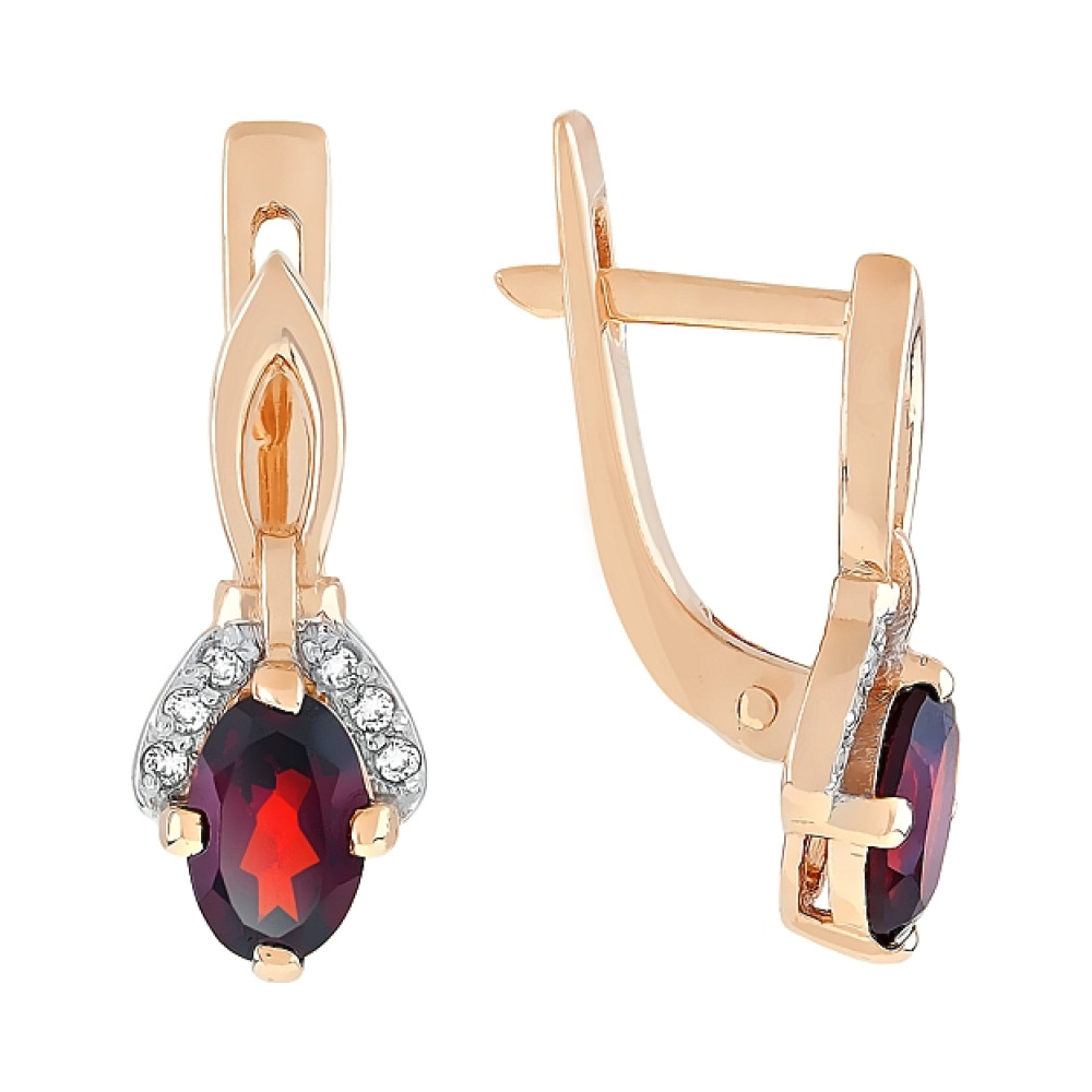 Золотые серьги с гранатом и фианитом № 95758