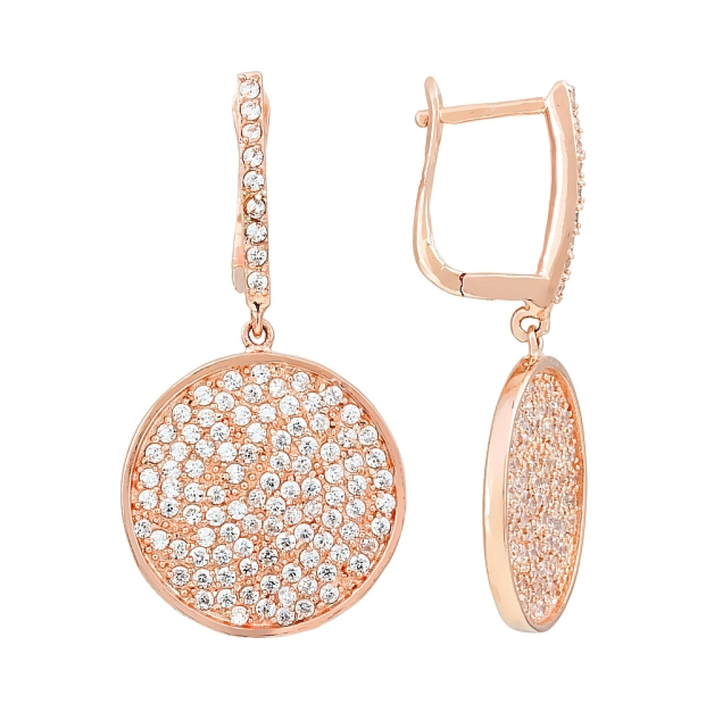 Серебряные серьги с фианитом и золотым покрытием № 115608