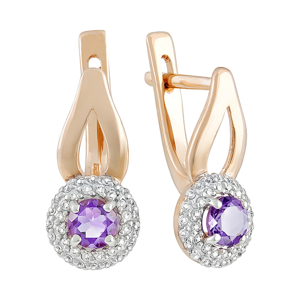 Золотые серьги с аметистом и фианитом № 128490