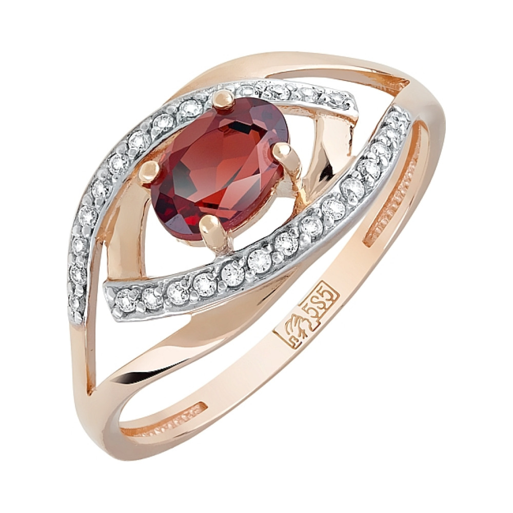 Золотое кольцо с гранатом и фианитом № 119931