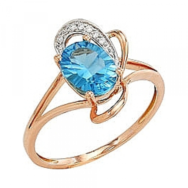 Золотое кольцо с бриллиантом и топазом № 82251