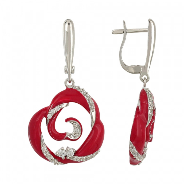 Серебряные серьги с эмалью и фианитом № 106328