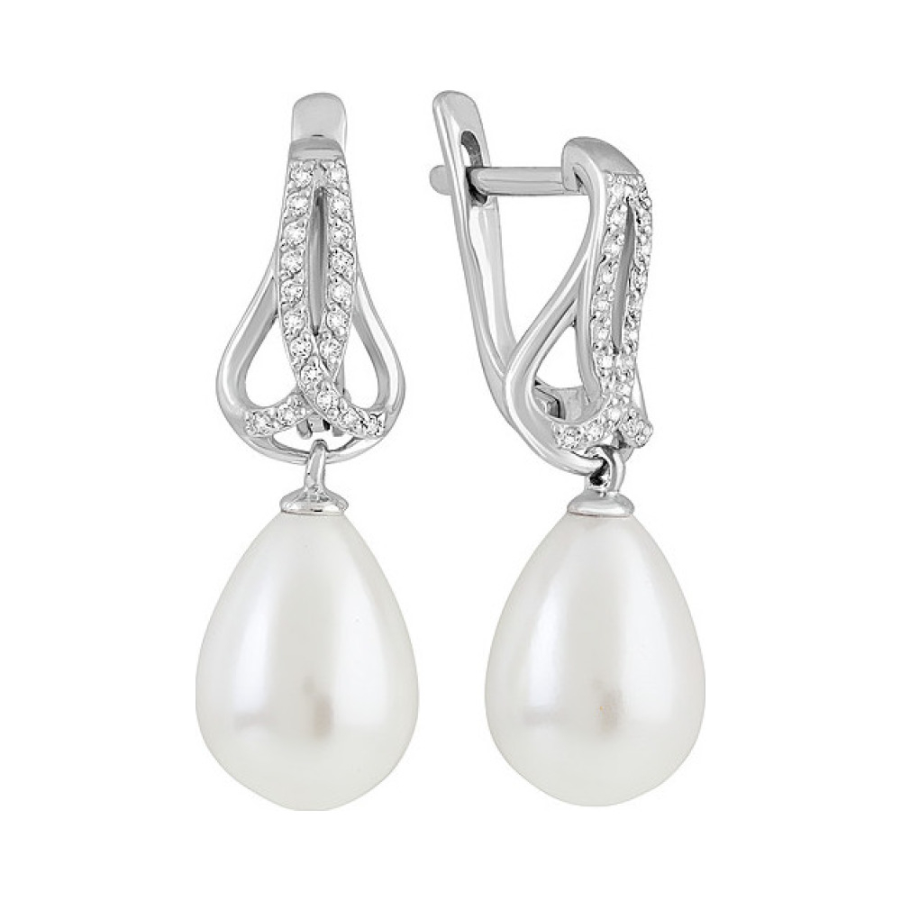 Серебряные серьги с перламутровым жемчугом и фианитом № 135487