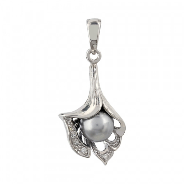 Серебряная подвеска с фианитом и имитац.жемчуга № 106199
