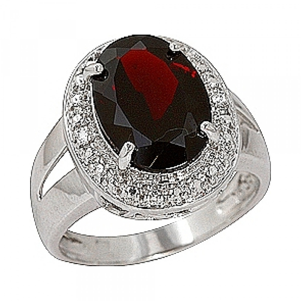 Серебряное кольцо с гранатом и фианитом № 70063