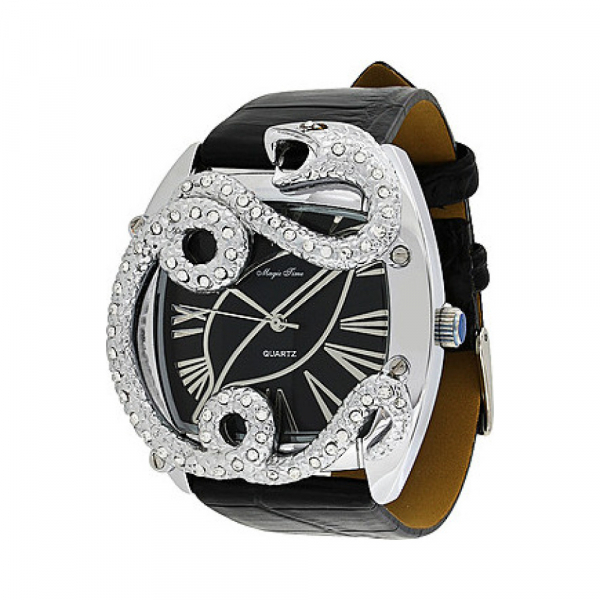 Часы кварцевые Magic Time с фианитами  на черном ремешке № 85360