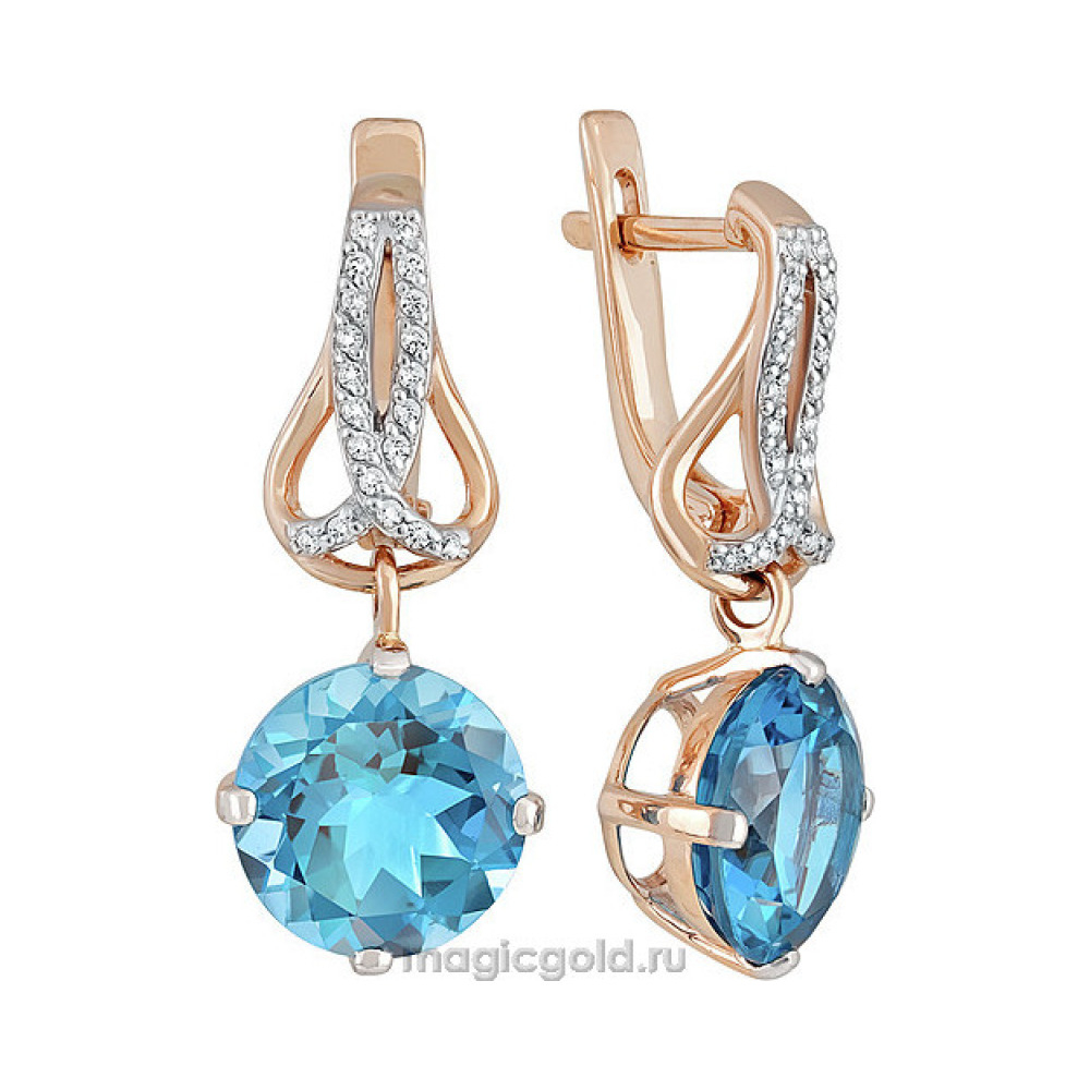 Золотые серьги с топазом и фианитом № 140021