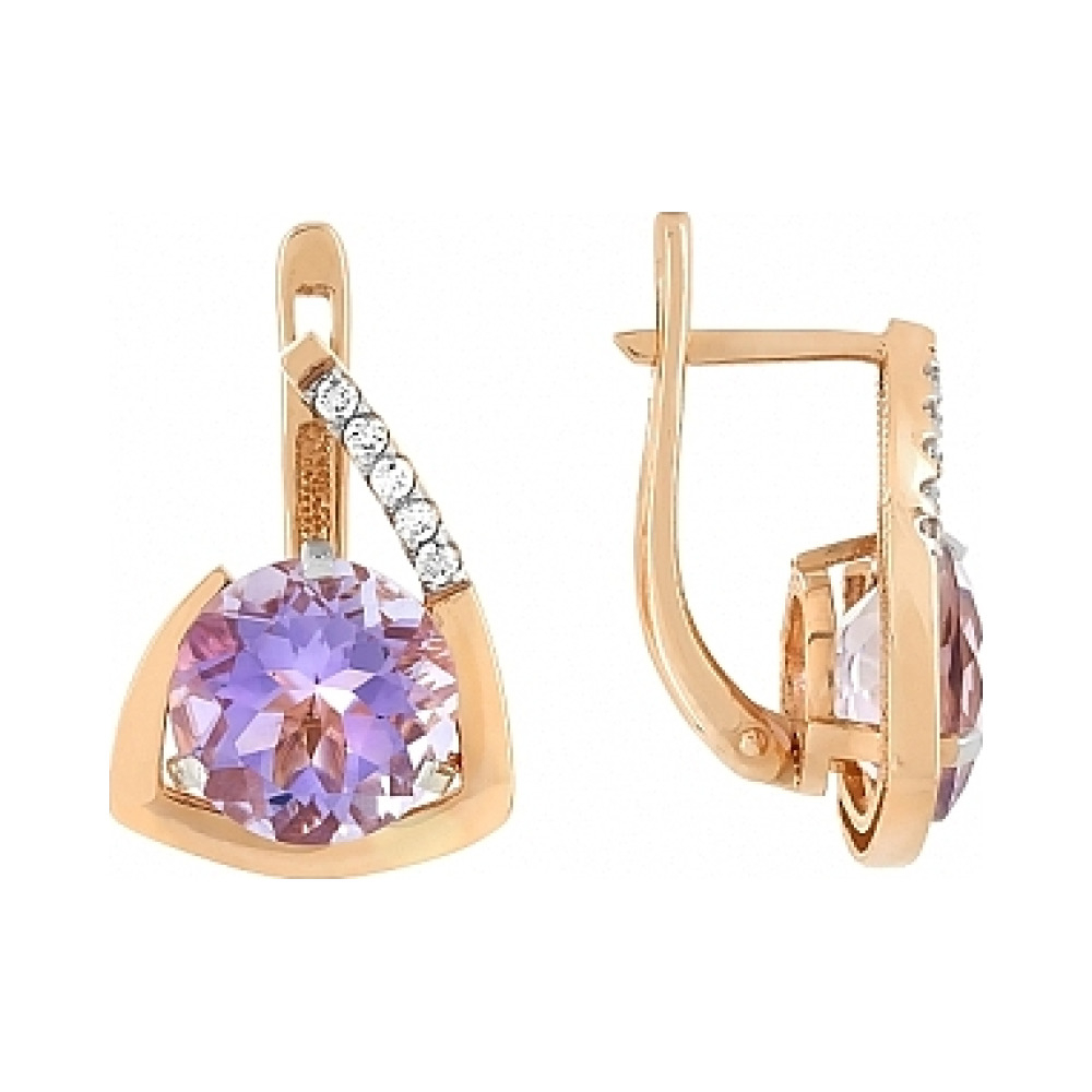 Золотые серьги с аметистом и фианитом № 96186