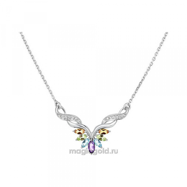 Серебряное колье с полудраг. вставками и фианитом № 133208