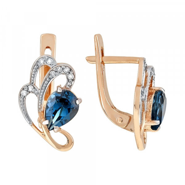 Золотые серьги с топазом и фианитом № 115376