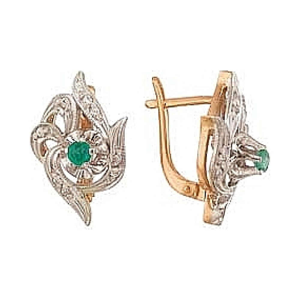 Золотые серьги с бриллиантом и изумрудом № 30143