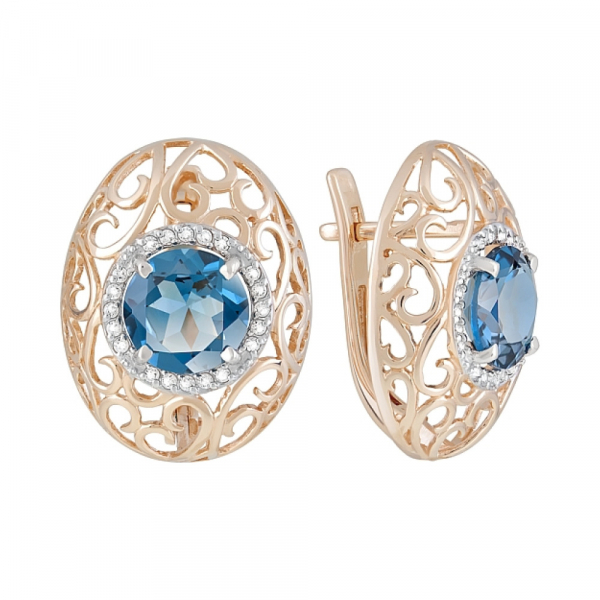 Золотые серьги с топазом и фианитом № 120290