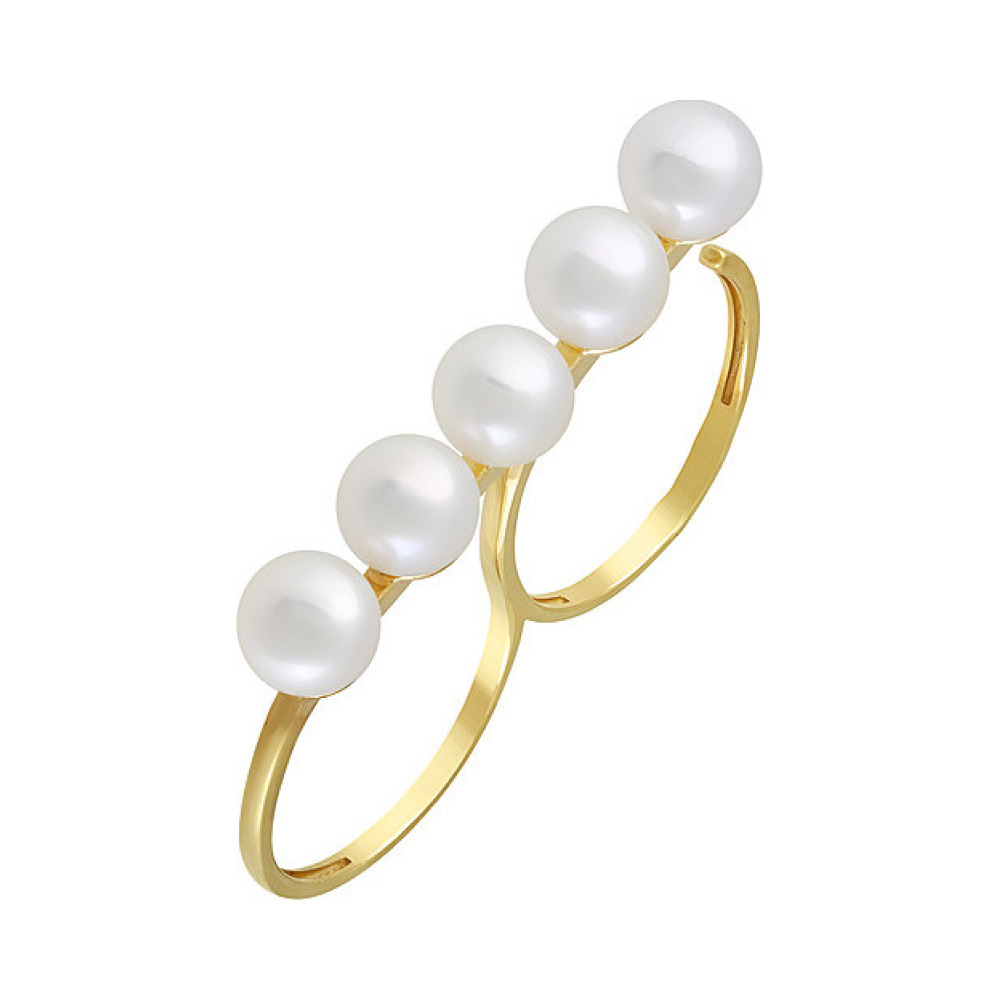 Серебряное кольцо с жемчугом и золотым покрытием № 132371