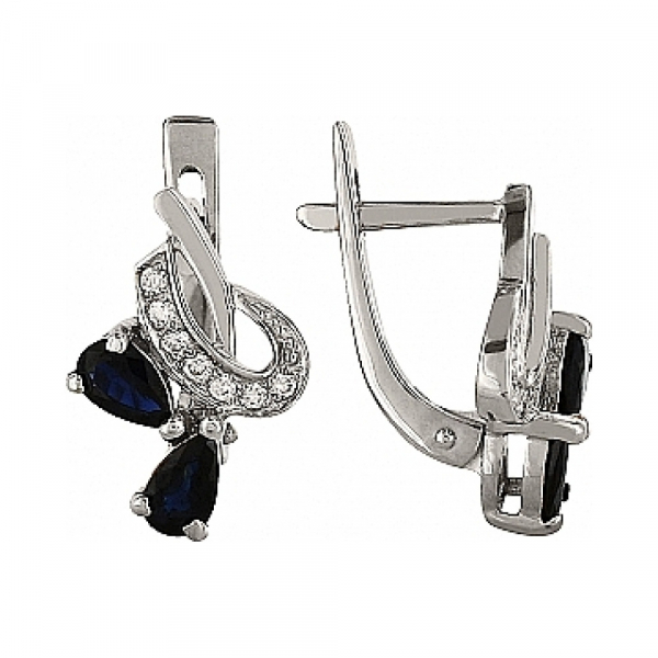 Золотые серьги с бриллиантом и сапфиром № 97862