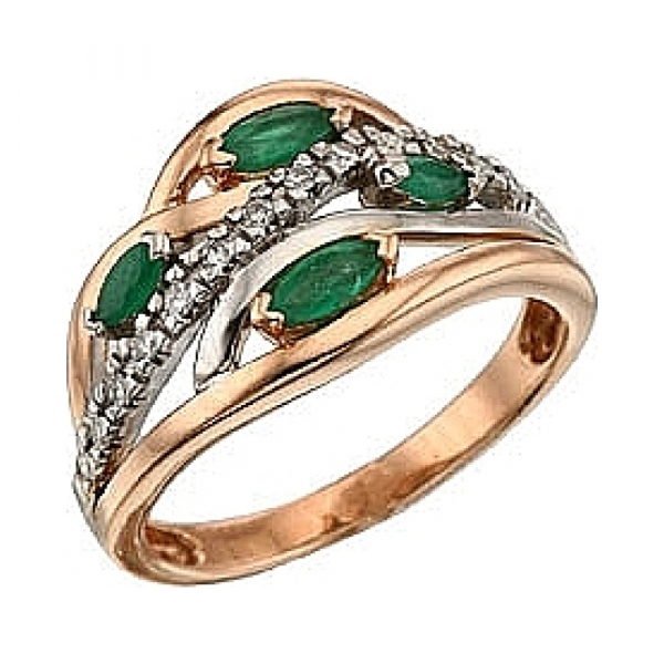 Золотое кольцо с бриллиантом и изумрудом № 34393