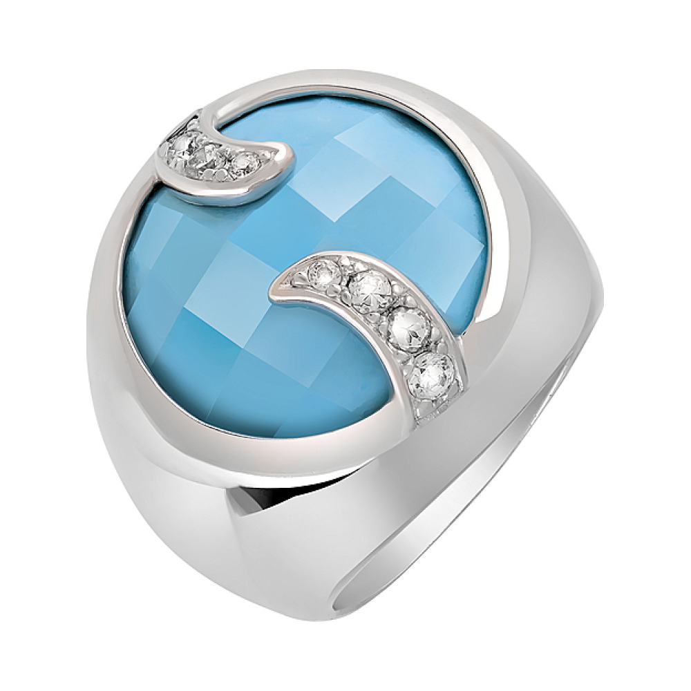 Серебряное кольцо с имитац. бирюзы и фианитом № 121493