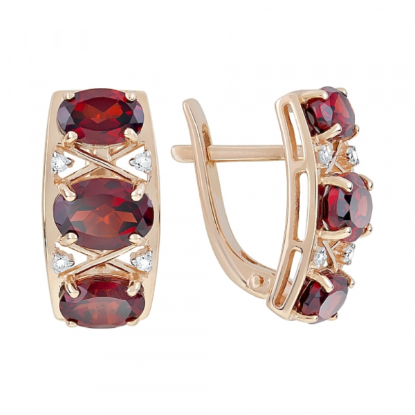 Золотые серьги с гранатом и фианитом № 119580