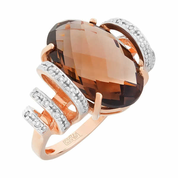 Золотое кольцо с раухтопазом и фианитом № 101724