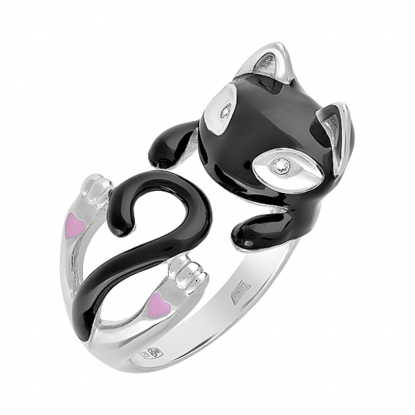 Серебряное кольцо с фианитом и эмалью № 129155