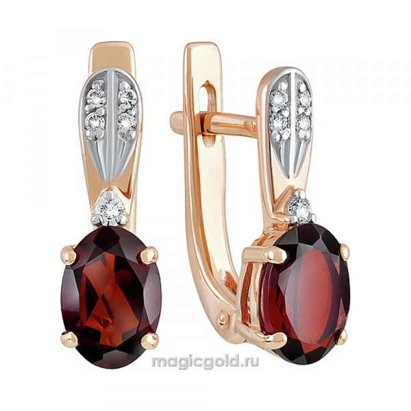 Золотые серьги с гранатом и фианитом № 139822