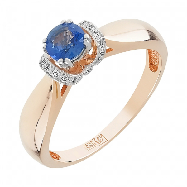 Золотое кольцо с бриллиантом и сапфиром № 109890