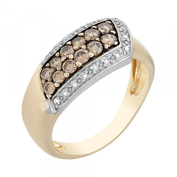 Золотое кольцо с бриллиантами коньяк № 6524