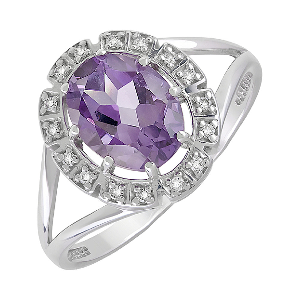 Серебряное кольцо с аметистом и фианитом № 128031