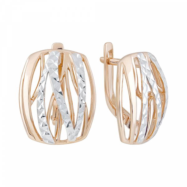 Золотые серьги без камня с алмазкой № 127805