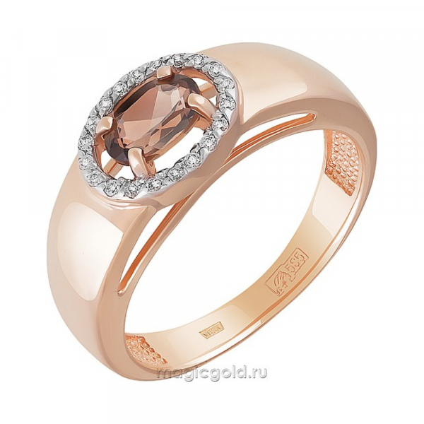 Золотое кольцо с раухтопазом и фианитом № 162374