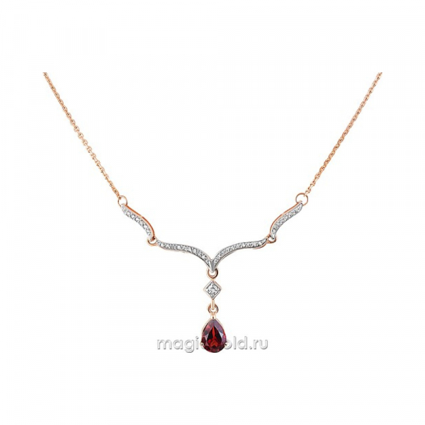 Золотое колье с гранатом и фианитом № 164790