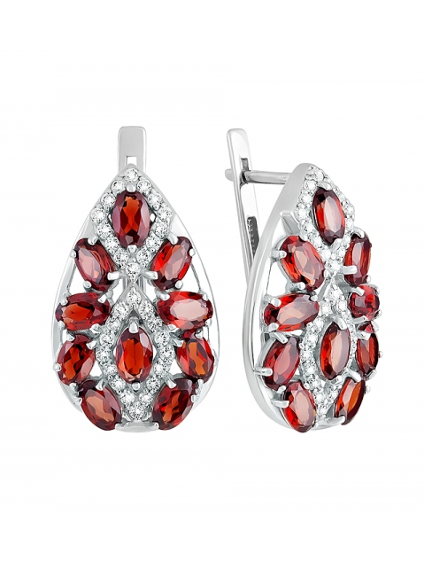 Серебряные серьги с гранатом и фианитом № 129622