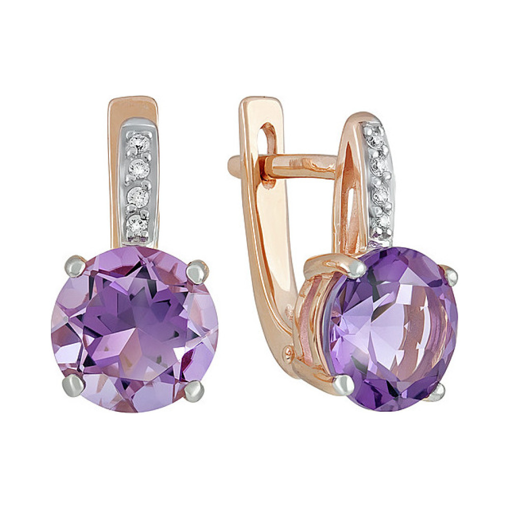 Золотые серьги с аметистом и фианитом № 137561