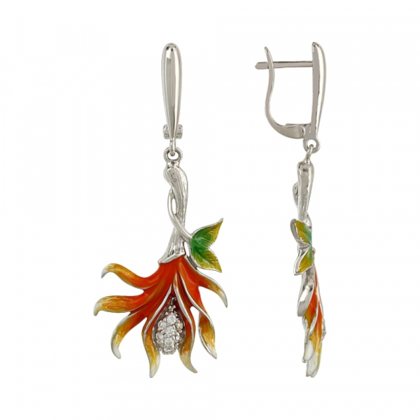 Серебряные серьги с эмалью и фианитом № 106329