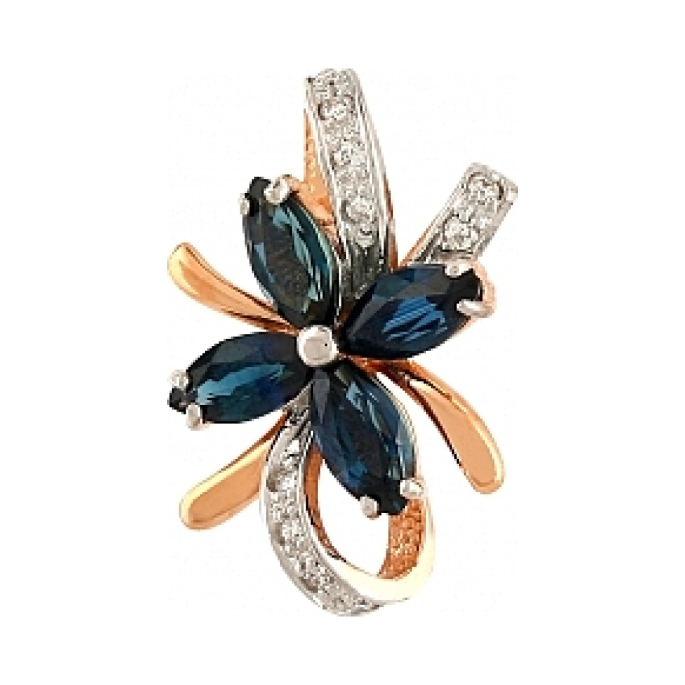 Золотая подвеска с бриллиантом и сапфиром № 111816