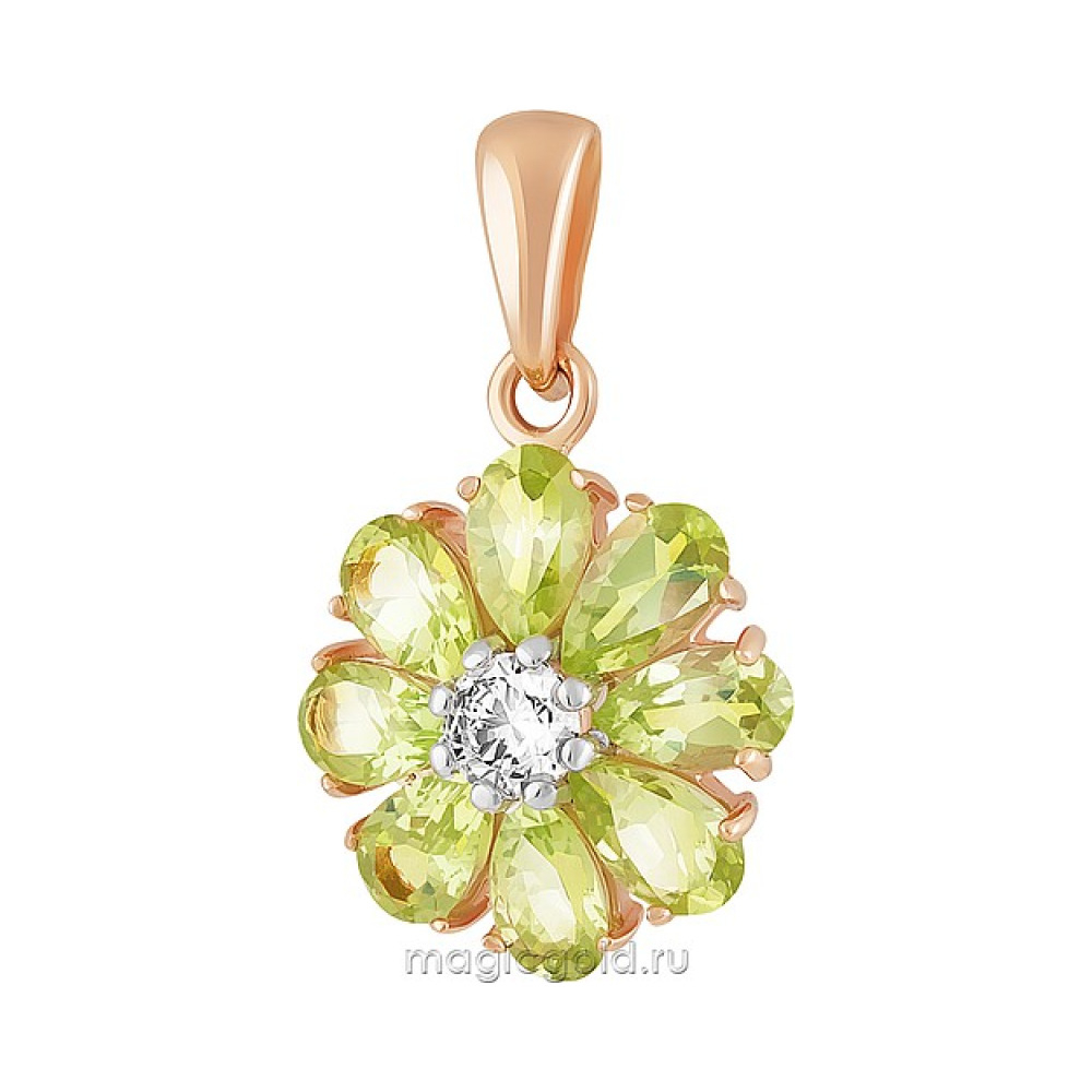 Золотая подвеска с хризолитом и фианитом № 141904