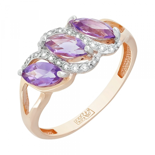 Золотое кольцо с аметистом и фианитом № 117967