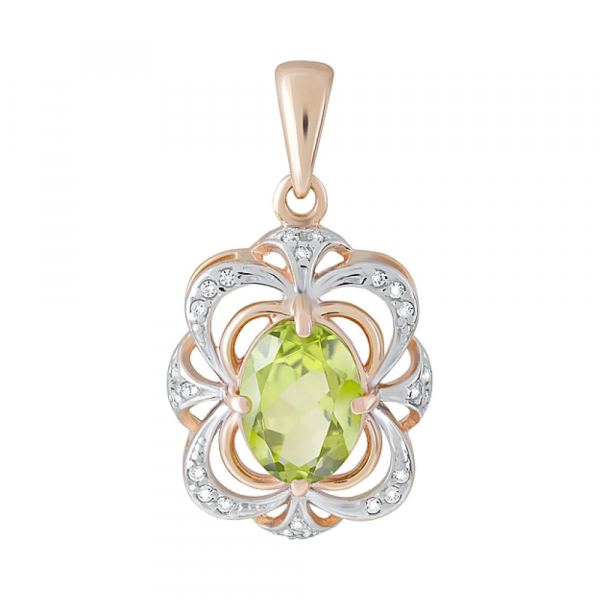 Золотая подвеска с хризолитом и фианитом № 124573