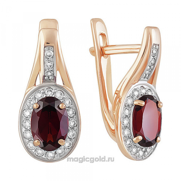 Золотые серьги с гранатом и фианитом № 158951
