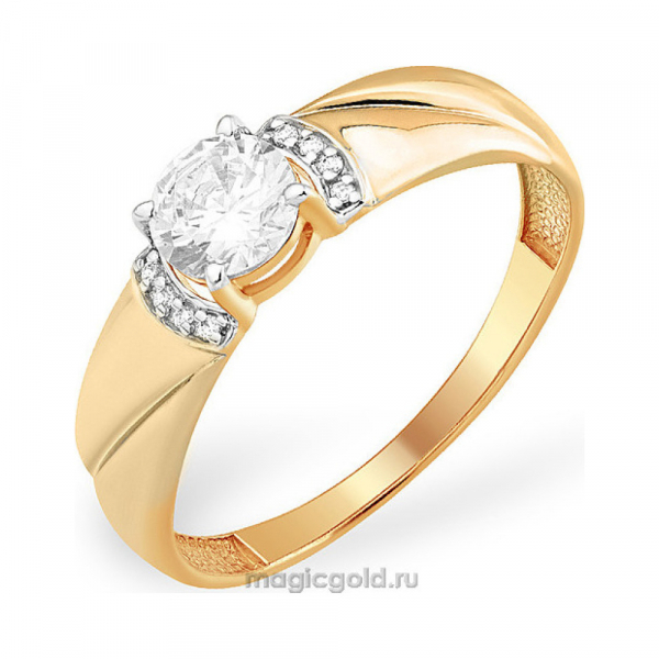 Золотое кольцо с кристаллом swarovski и фианитом № 140213