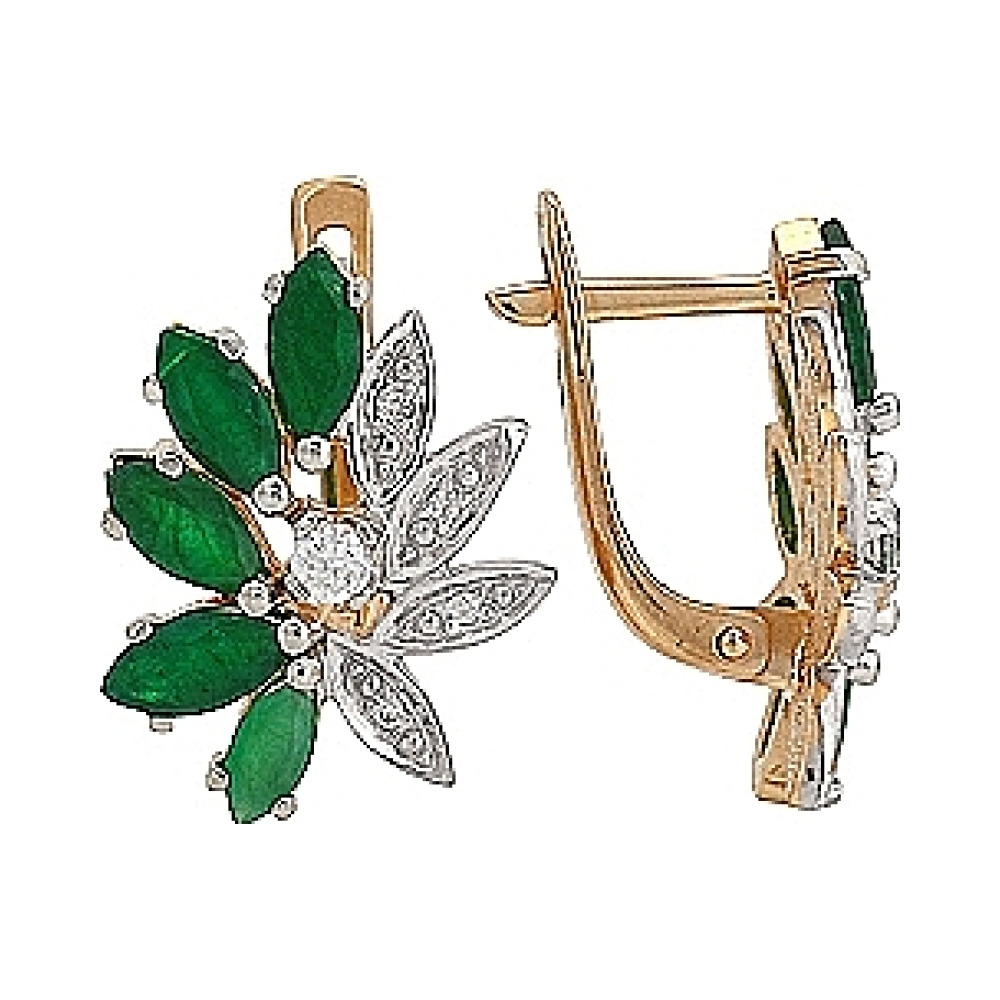 Золотые серьги с изумрудом и фианитом № 70648
