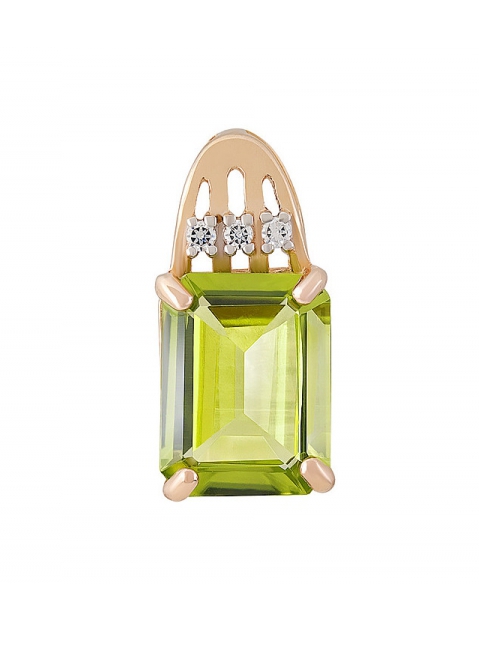 Золотая подвеска с хризолитом и фианитом № 131801